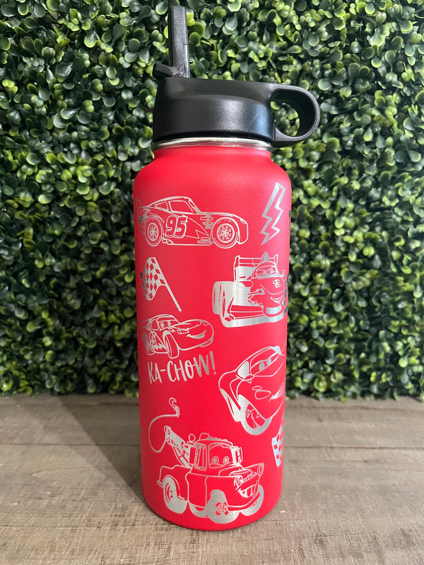 Laser Engraved 32oz Red Cars Water Bottle