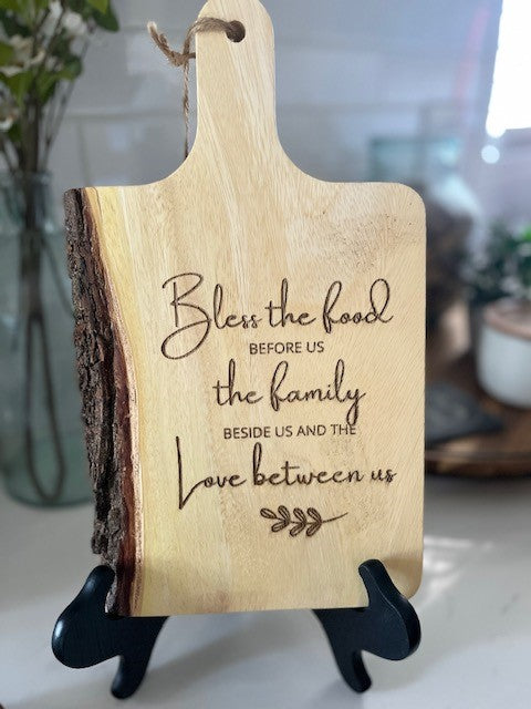 Laser Engraved Charcuterie Board " Bless the Food Before Us"