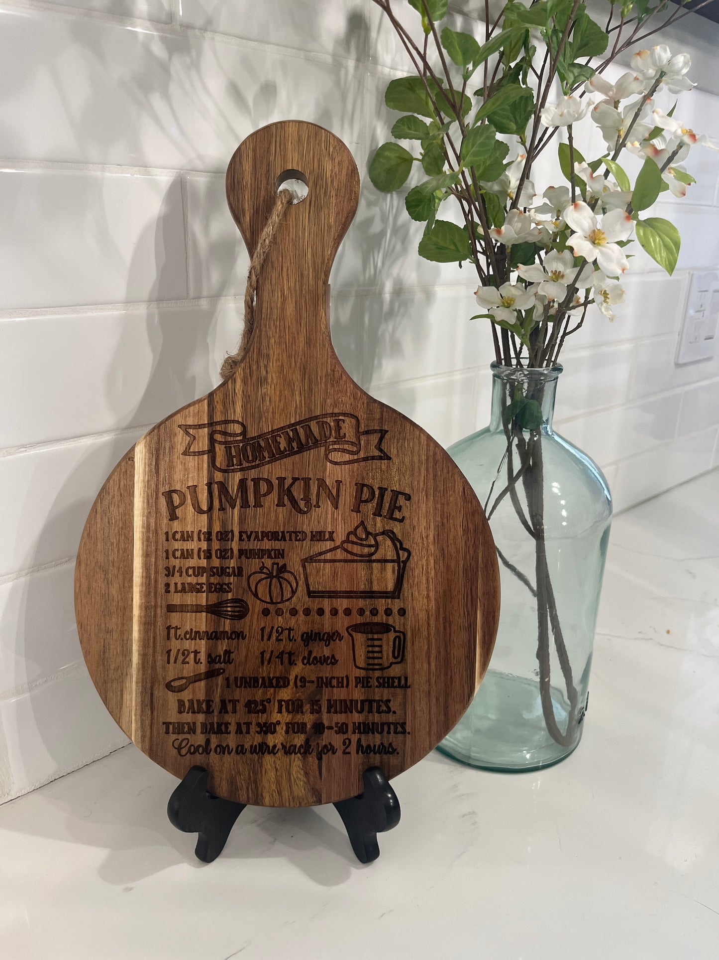 Laser Engraved Cutting Board "Pumpkin Pie Recipe"