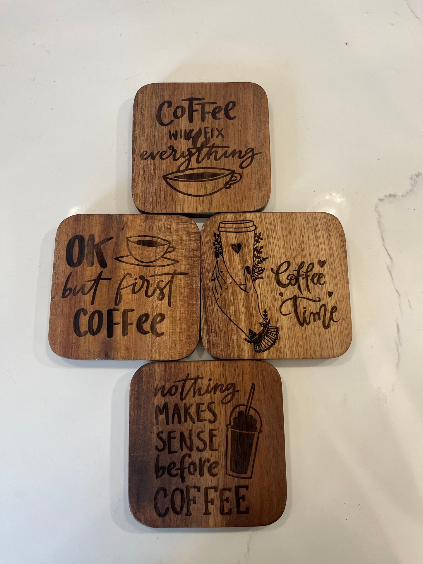 Laser Engraved Wood Coaster - Coffee