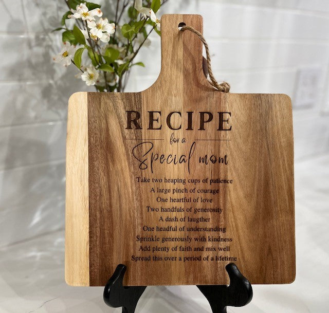 Laser Engraved Cutting Board "Recipe for Mom"