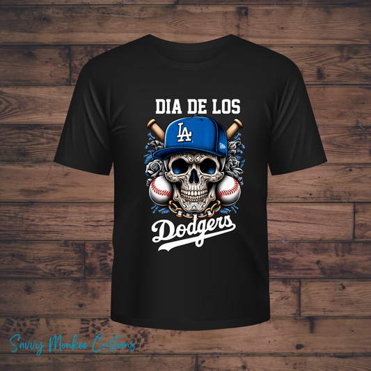 Dia De Los Muertos T-Shirt- Baseball Blue