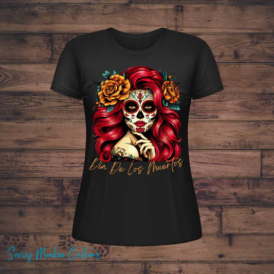 Dia De Los Muertos T-Shirt- Red Hair Beauty