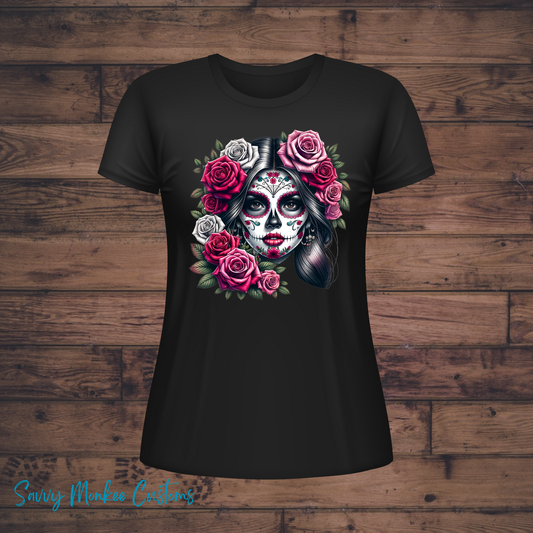 Dia De Los Muertos T-Shirt- Flower Hair Beauty