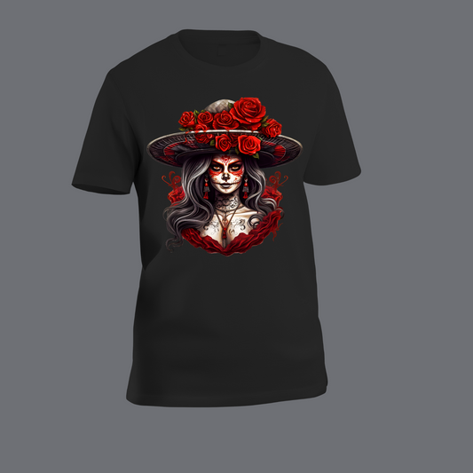 Dia De Los Muertos Red Skull Lady T-Shirt