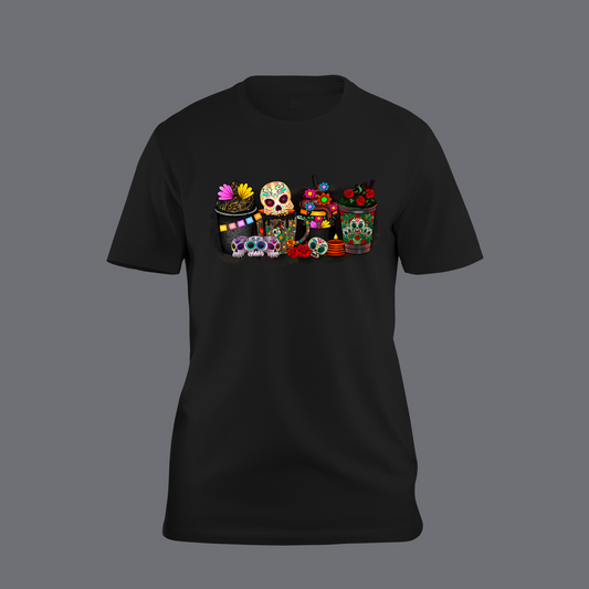 Dia De Los Muertos Coffee Skulls T-Shirt