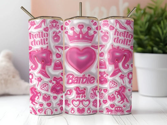 3D White/Pink Barbie Tumbler