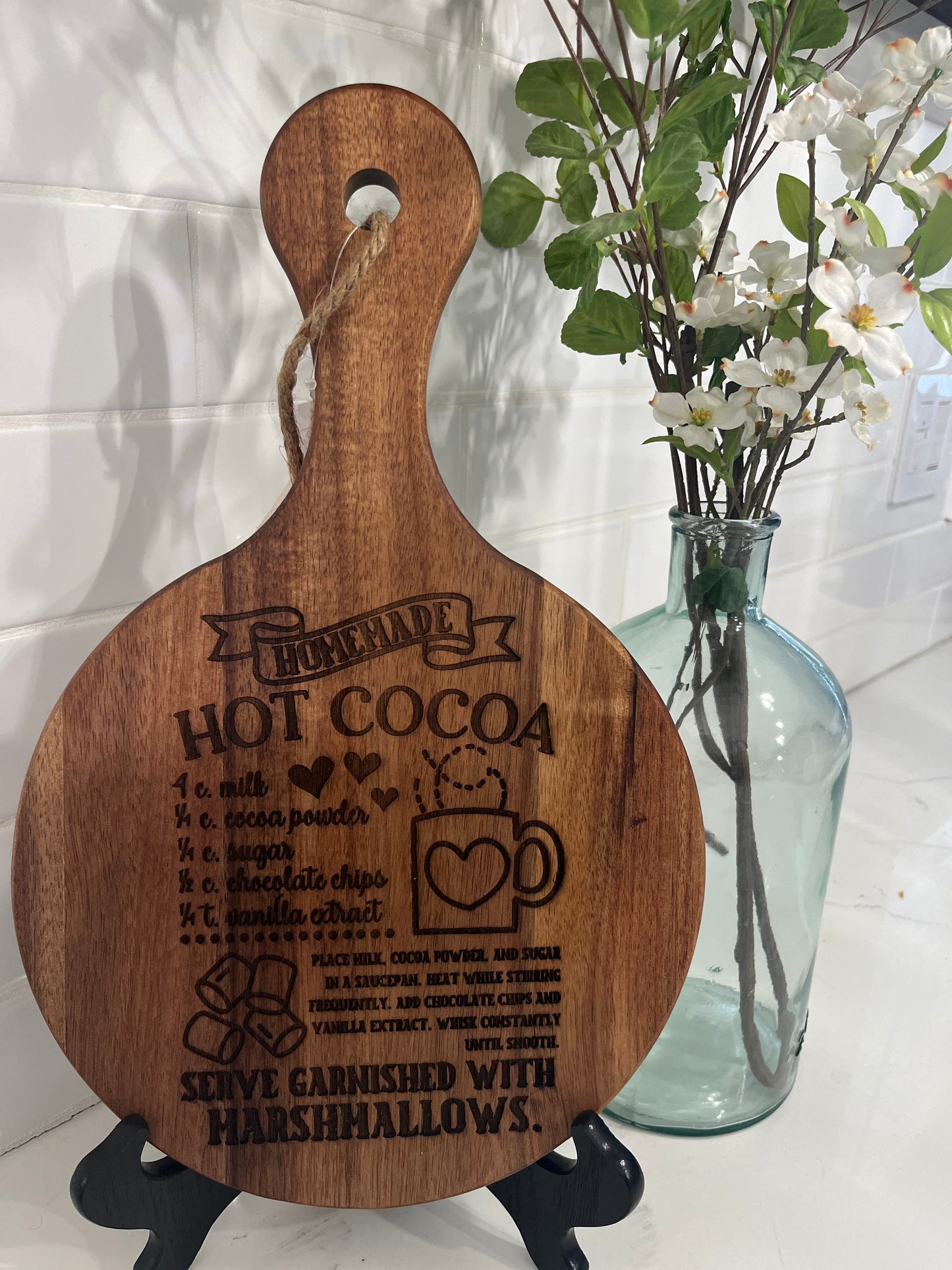 Laser Engraved Cutting Board "Hot Cocoa Recipe"